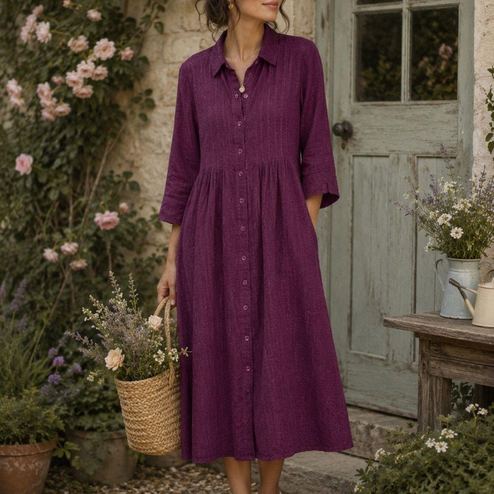 Vermont Country Store Corduroy Midi Dress Women's XLP Burgundy NWOT Cottagecore